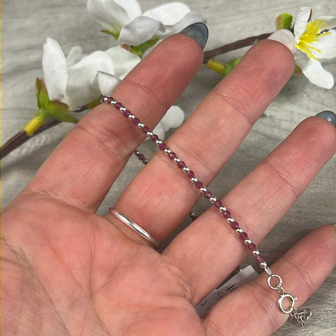 Alternating Crystal & Sterling 925 Silver Bead - Adjustable Bracelet