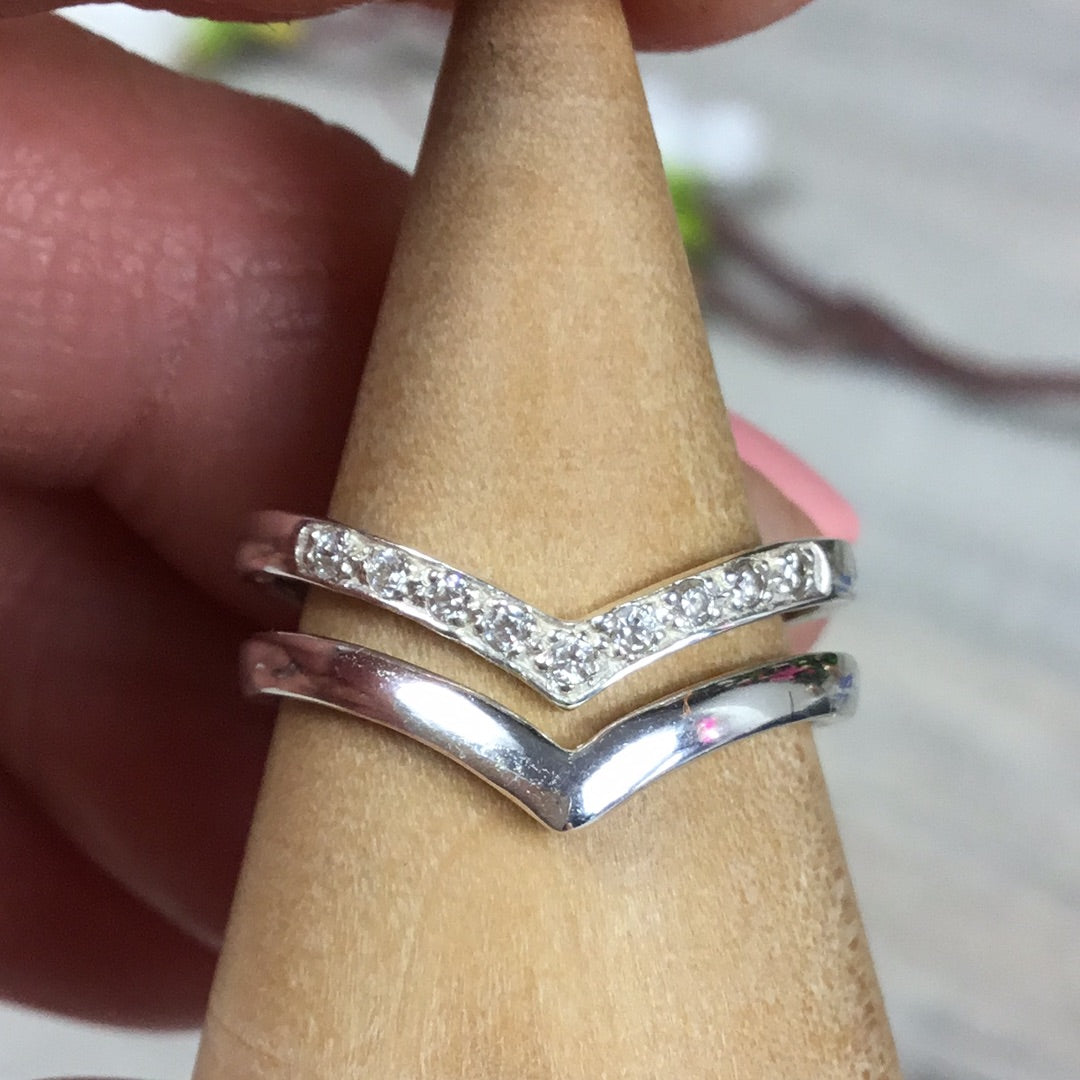 Dual CZ Wishbone 925 Sterling Silver Stacker Ring