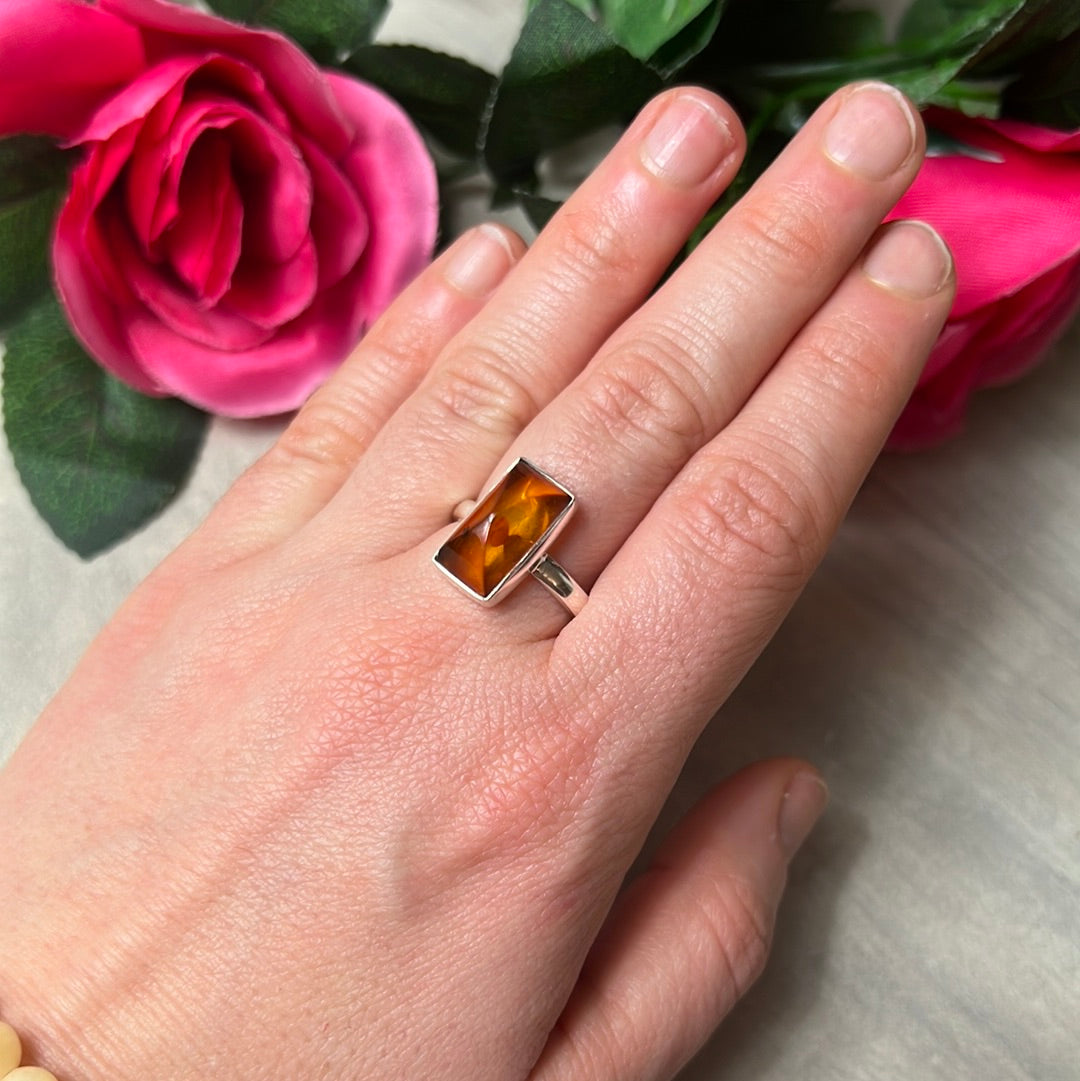 Amber 925 Sterling Silver Ring -  Size S