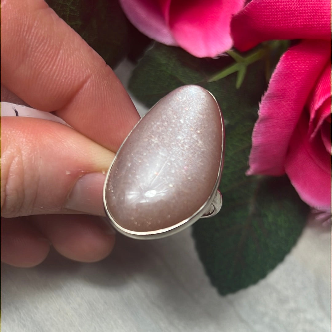 Peach Moonstone 925 Sterling Silver Ring -  Size O - O 1/2