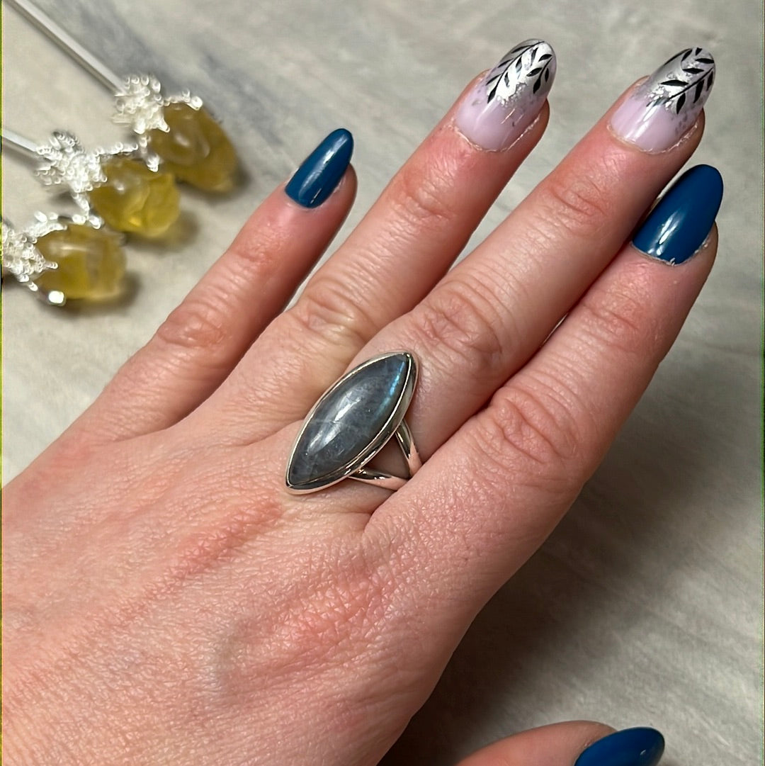 Labradorite 925 Silver Ring - Size N - N 1/2