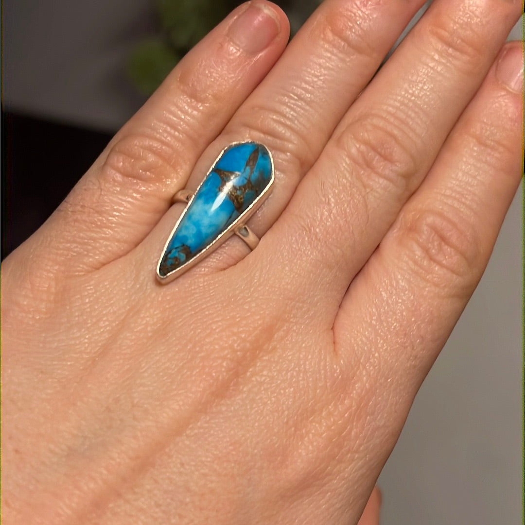 Copper Turquoise 925 Sterling Silver Ring -  Size L - L 1/2