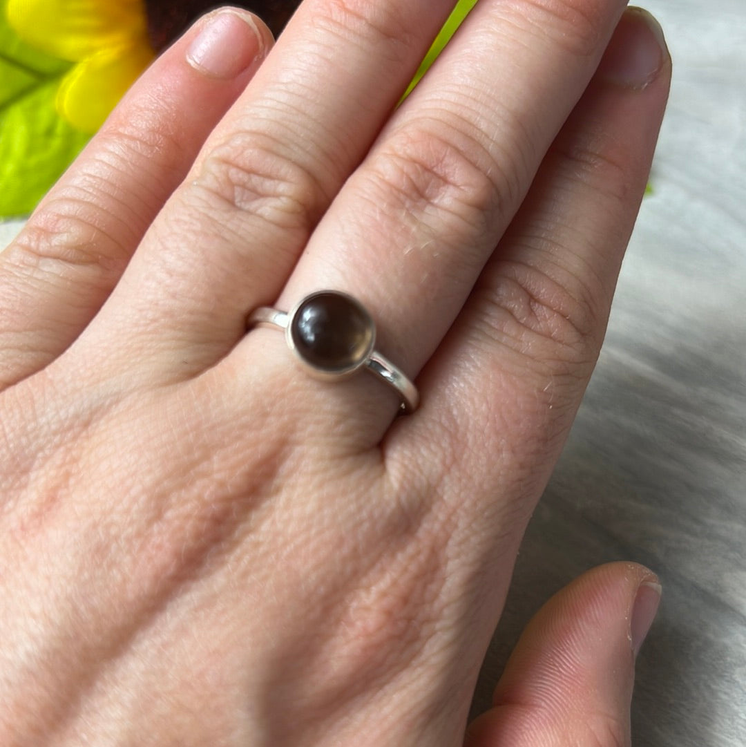 Smoky Quartz 925 Silver Ring -  Size Q
