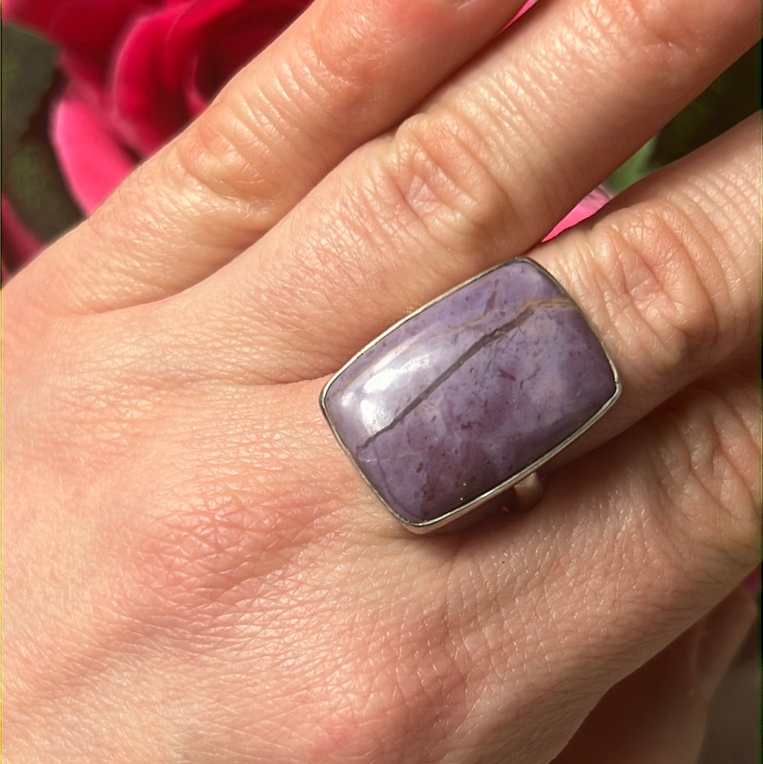 Purple Jade Natural 925 Sterling Silver Ring -  Size R - R 1/2