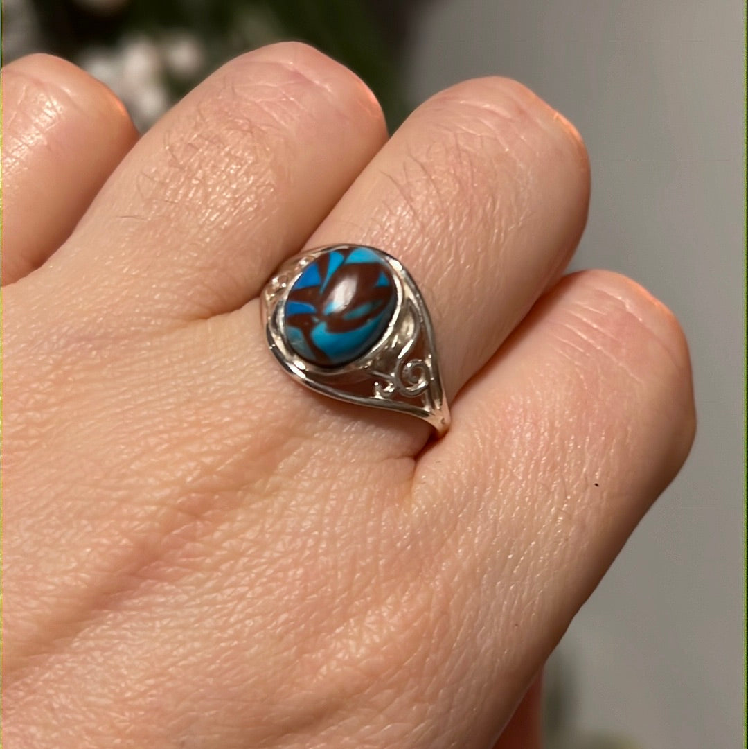 Turquoise 925 Silver Ring -  Size Q 1/2 - R