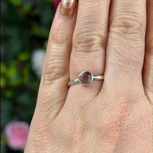 Watermelon Tourmaline 925 Ring - Size L 1/2