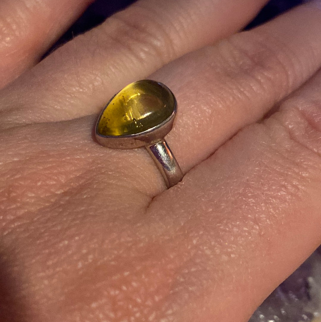 Amber 925 Sterling Silver Ring -  Size N 1/2