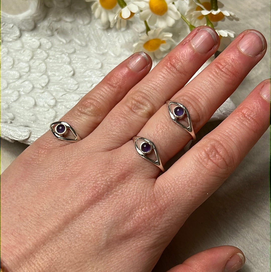 Amethyst Evil Eye 925 Silver Ring
