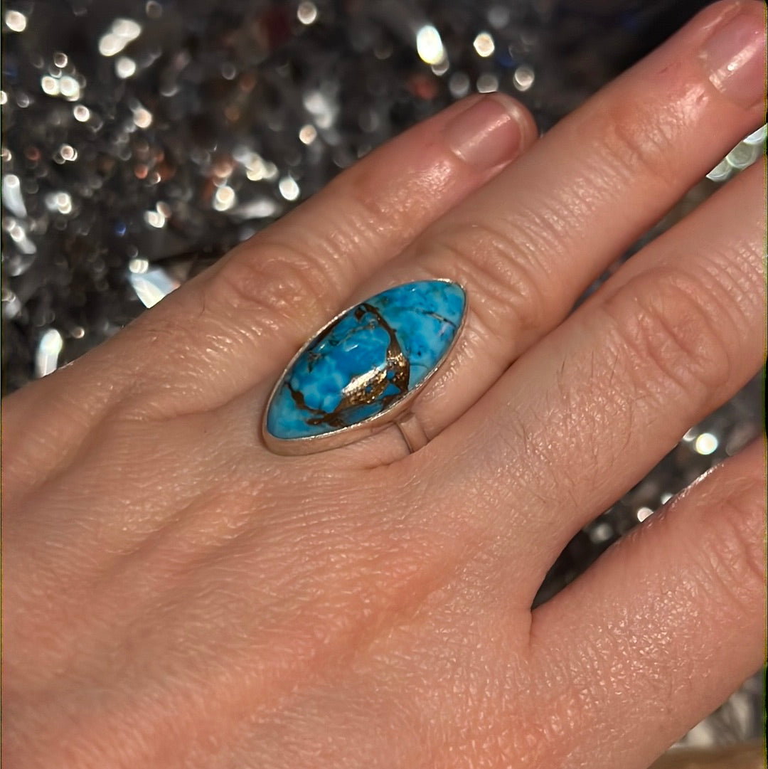 Copper Turquoise 925 Sterling Silver Ring -  Size L 1/2