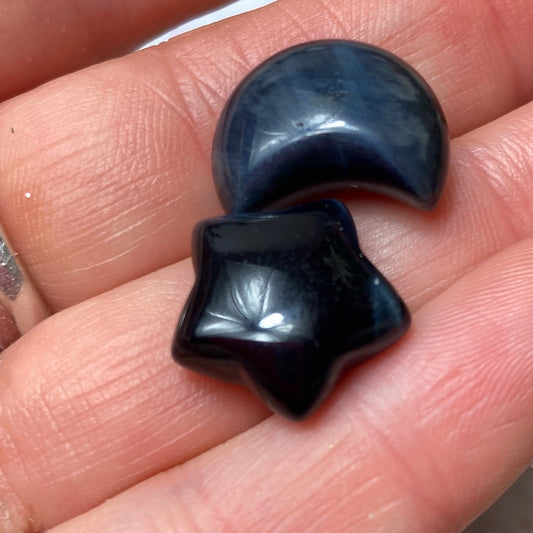 Hawks Eye - Blue Tigers Eye - Mini Moon Star Pair