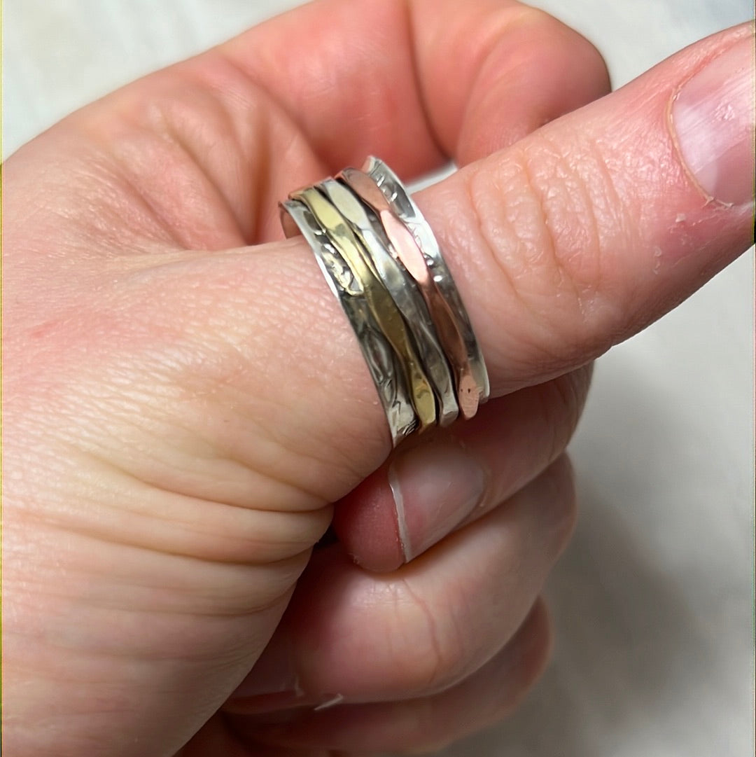 Fidget Spinner Sterling 925 Triple Band Ring
