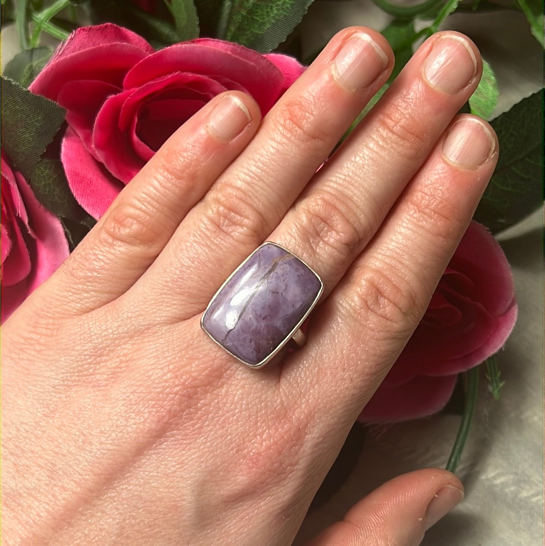 Purple Jade Natural 925 Sterling Silver Ring -  Size R - R 1/2