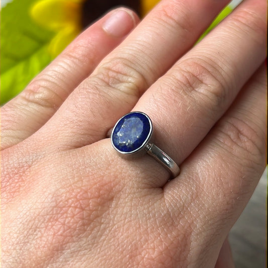Lapis Facet 925 Sterling Ring - Size N 1/2 - O