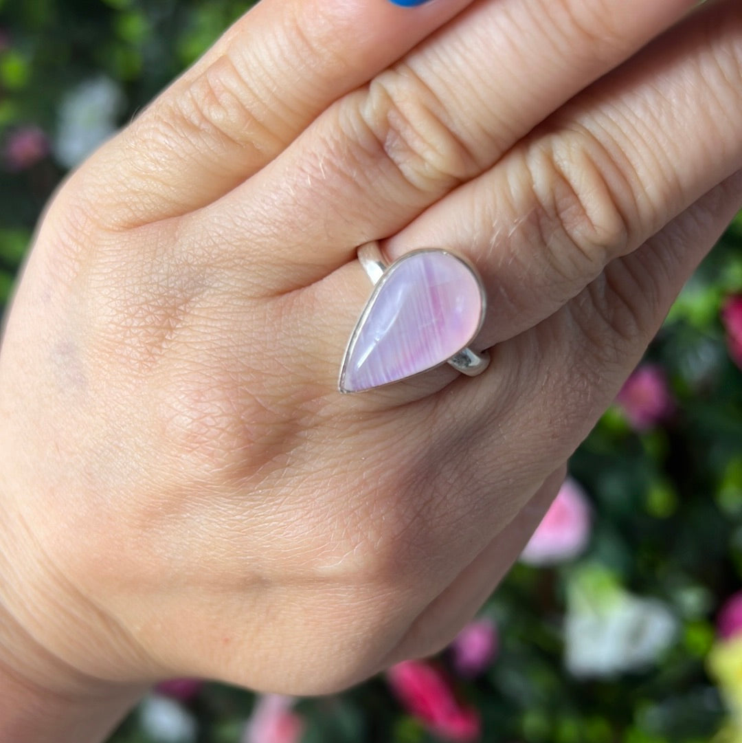 Pink Moonstone 925 Silver Ring -  Size N 1/2