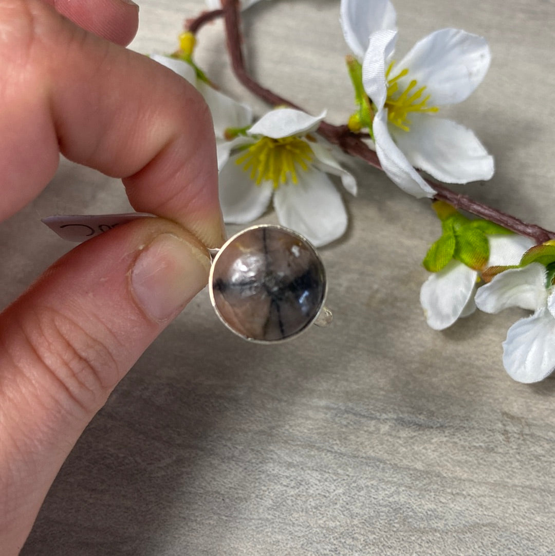 Chiastolite 925 Sterling Silver Ring -  Size L 1/2