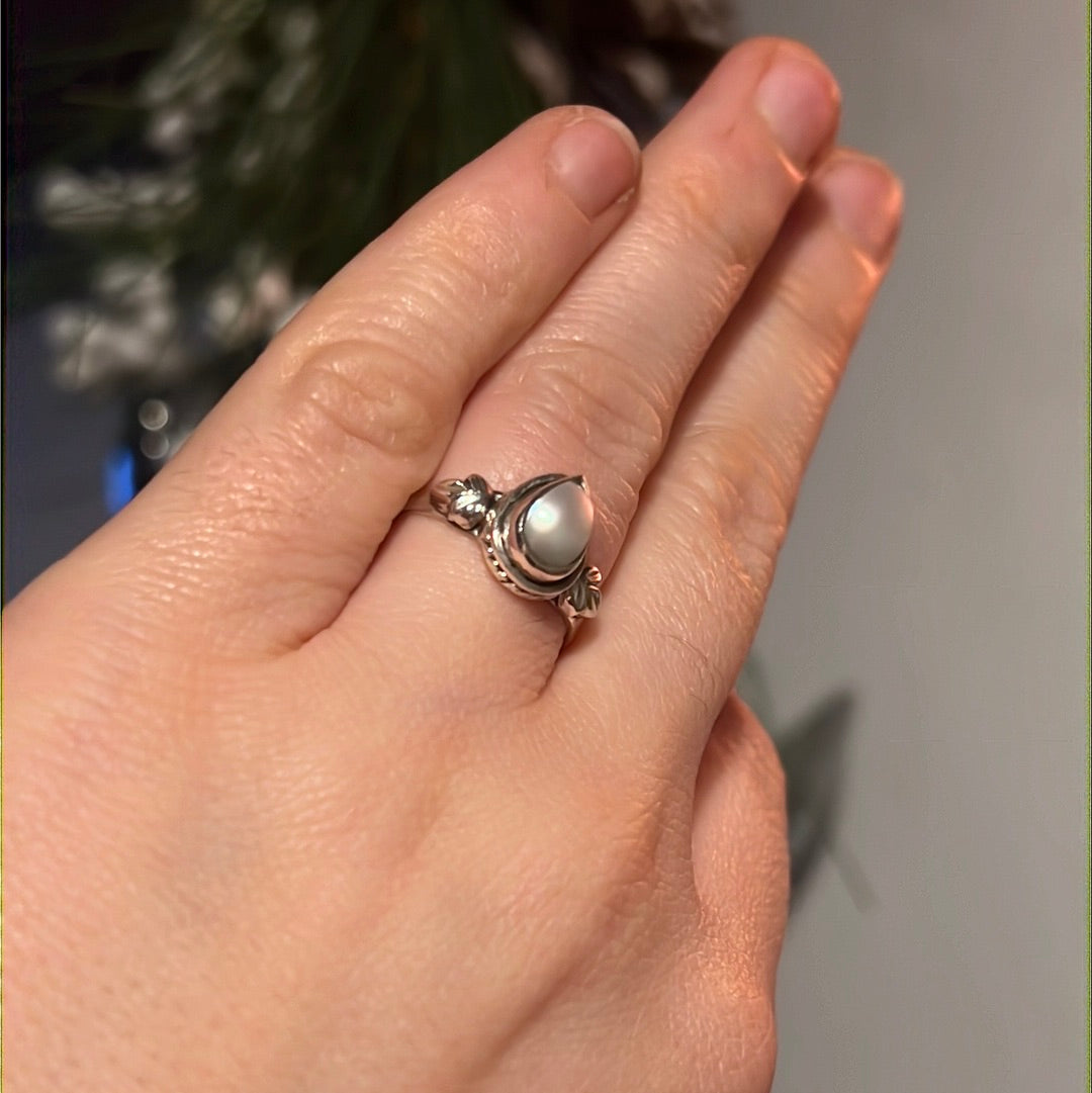 Pearl 925 Silver Ring - Size L 1/2