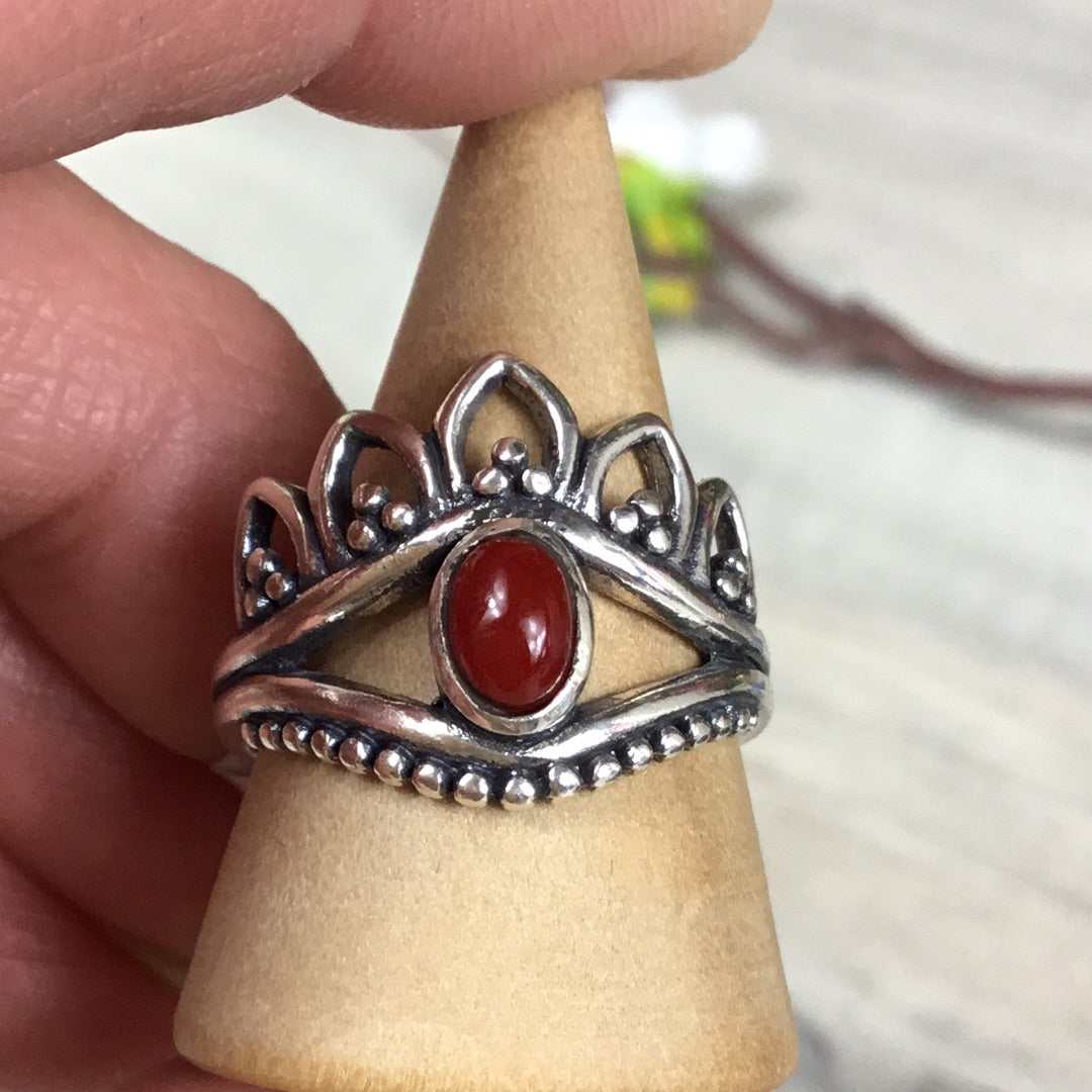 Carnelian Crown Chevron 925 Sterling Silver Ring