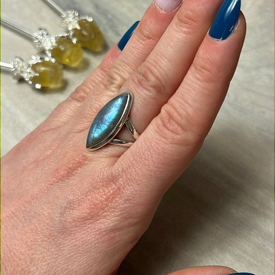 Labradorite 925 Silver Ring - Size N - N 1/2