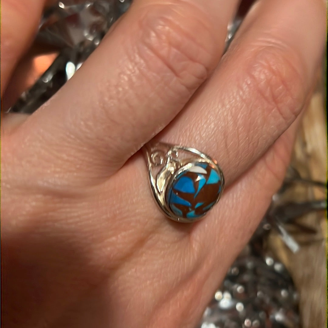 Turquoise 925 Silver Ring -  Size Q 1/2 - R