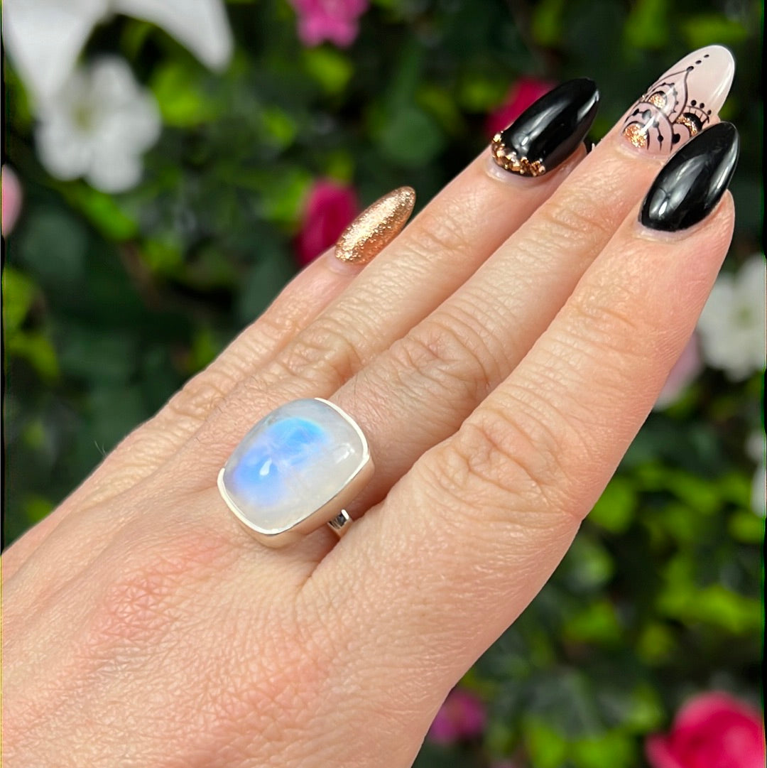 Rainbow Moonstone 925 Silver Ring -  Size O - O 1/2