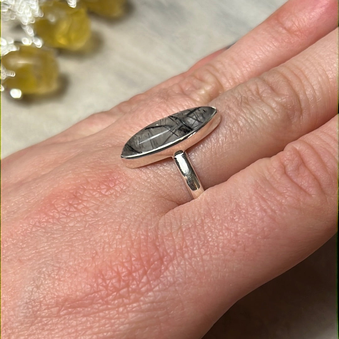 Rutile Tourmaline in Quartz AA GRADE - 925 Sterling Silver Ring - Size P 1/2
