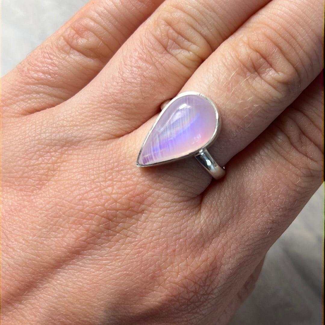 Pink Moonstone 925 Silver Ring -  Size N 1/2