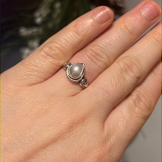Pearl 925 Silver Ring -  Size L 1/2