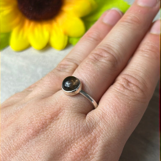 Smoky Quartz 925 Silver Ring -  Size Q