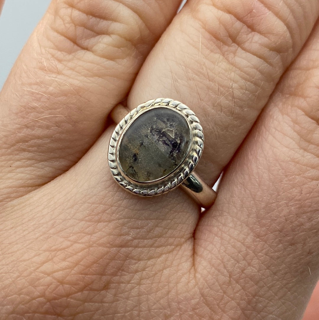 Blue John UK Fluorite Ring Size O 925 Silver