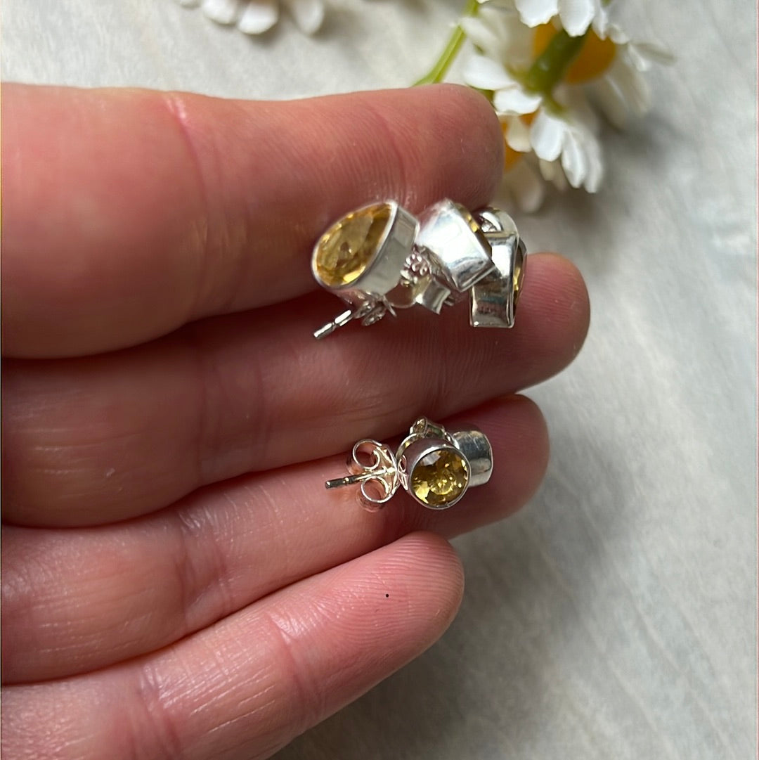 Citrine Facet 925 Sterling Studs Earrings