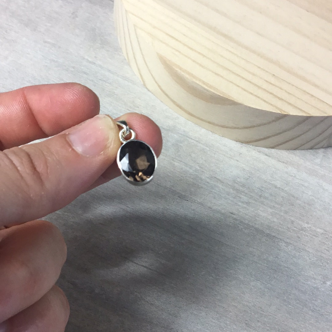 Smoky Quartz Facet 925 Sterling Silver Pendant
