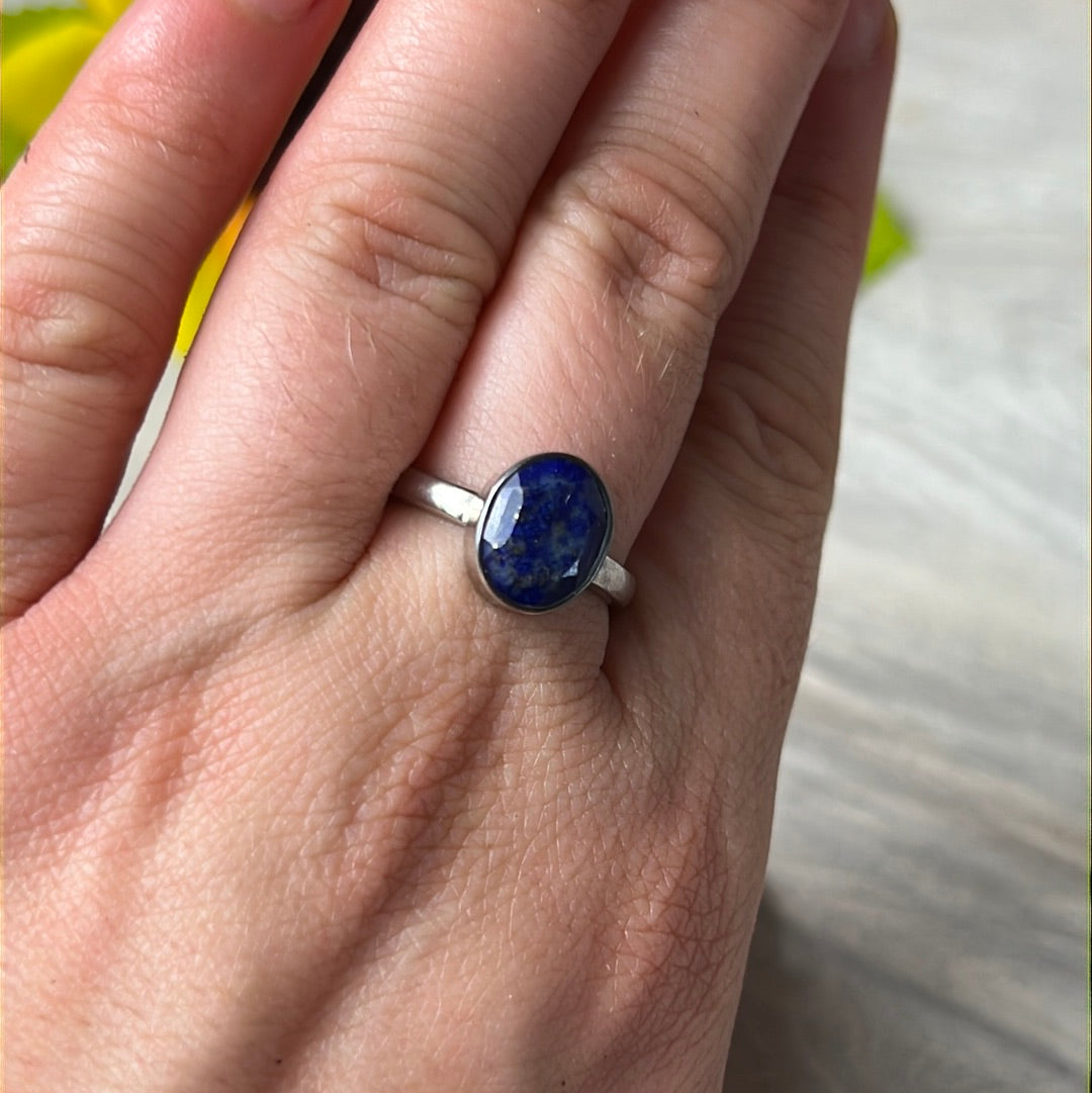 Lapis Facet 925 Sterling Ring - Size N 1/2 - O