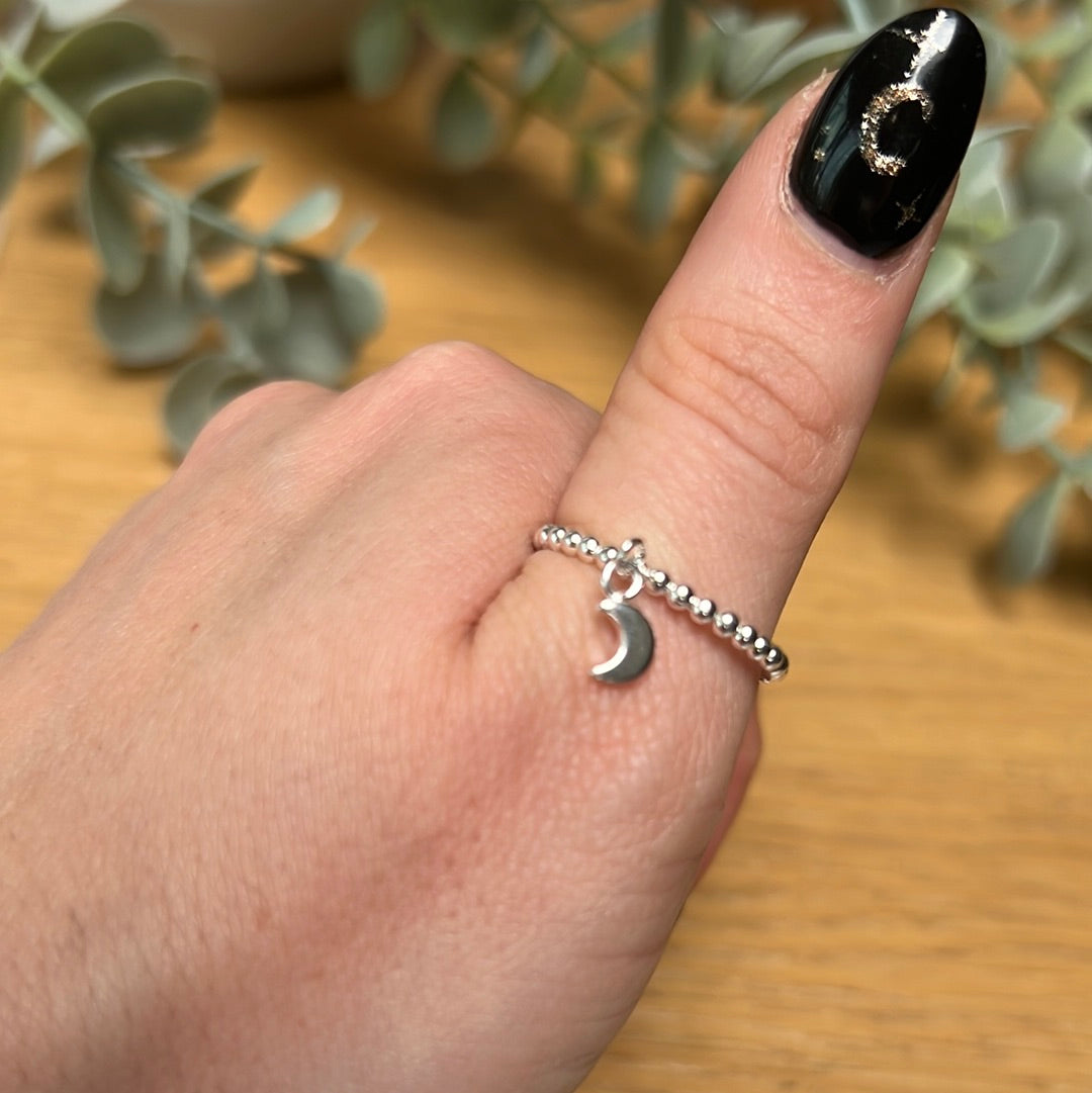 Spinny Moon Dangle - 925 Sterling Silver Fidget Ring