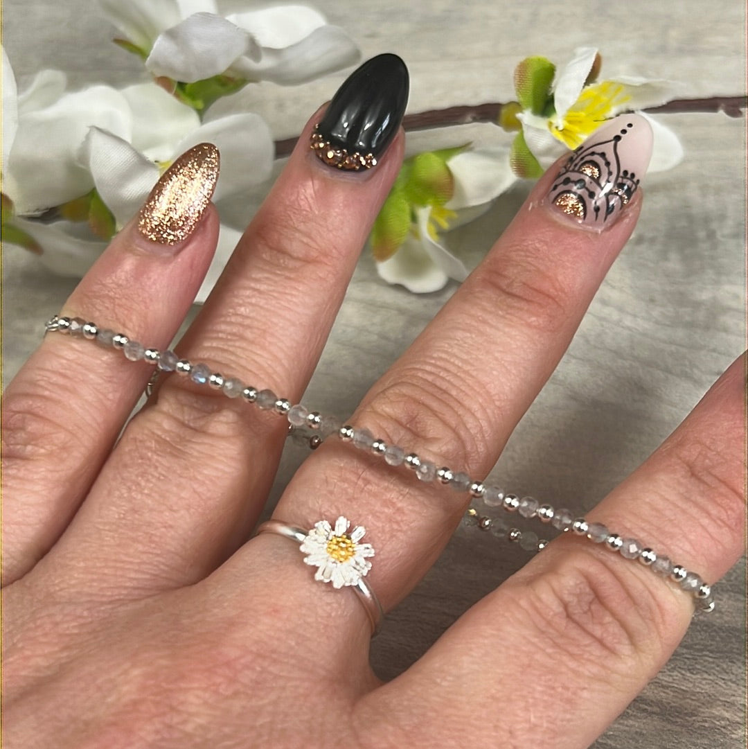 Alternating Crystal & Sterling 925 Silver Bead - Adjustable Bracelet