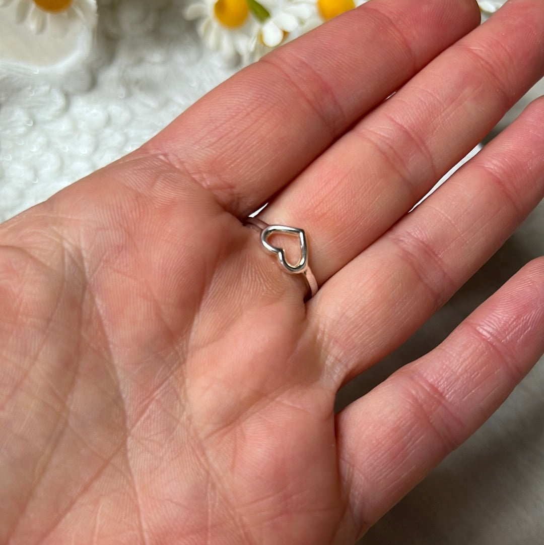 Amber Double Sided Heart Sterling 925 Silver Ring - Size N