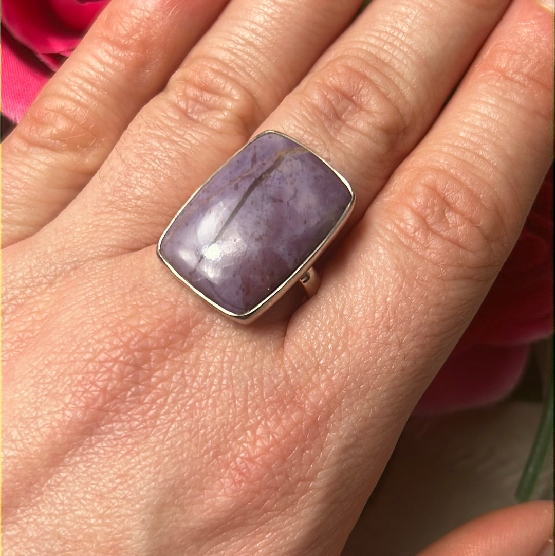 Purple Jade Natural 925 Sterling Silver Ring -  Size R - R 1/2