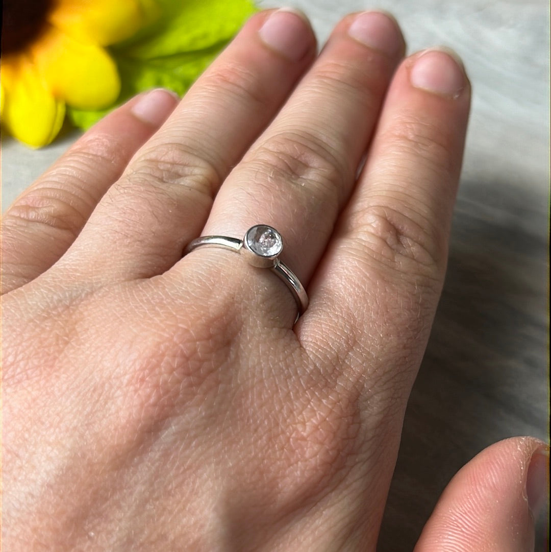 Morganite Facet 925 Silver Ring - Size P 1/2 - Q