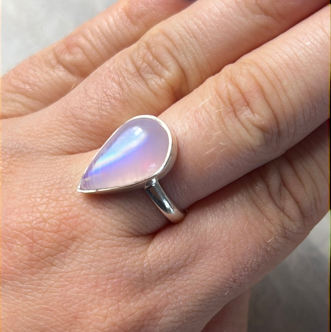 Pink Moonstone 925 Silver Ring -  Size N 1/2