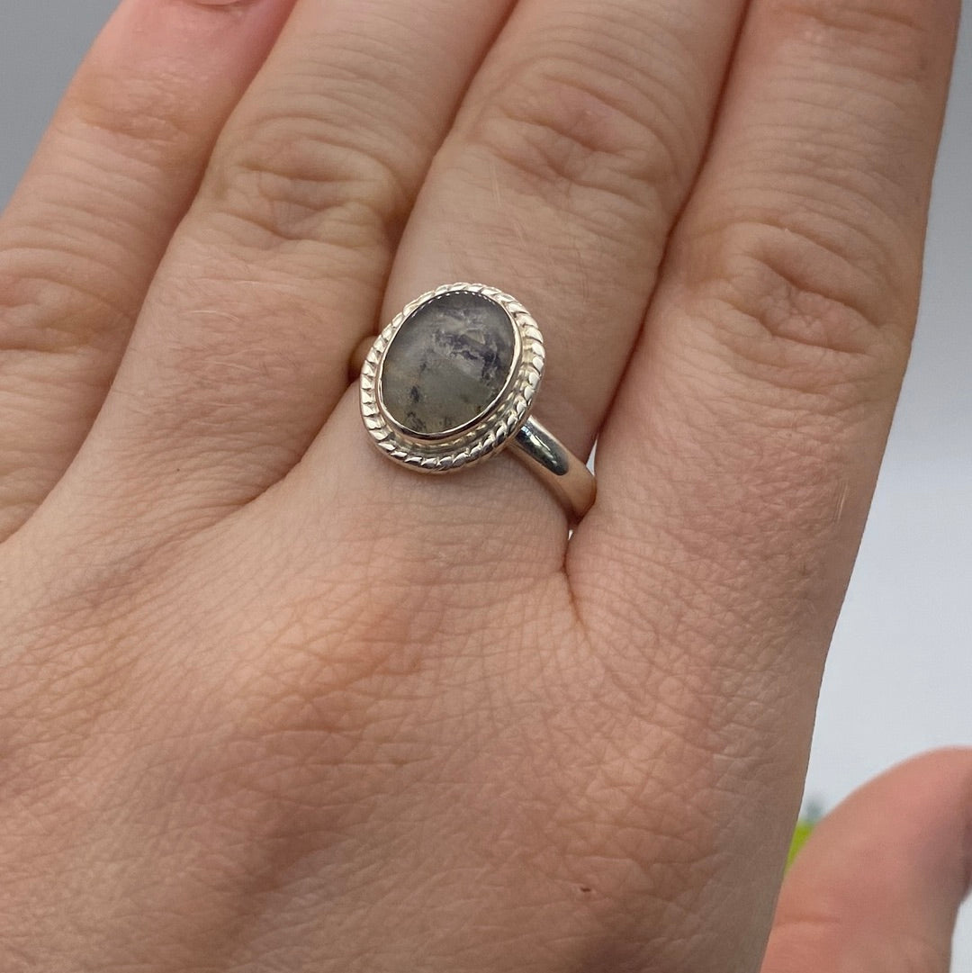 Blue John UK Fluorite Ring Size O 925 Silver