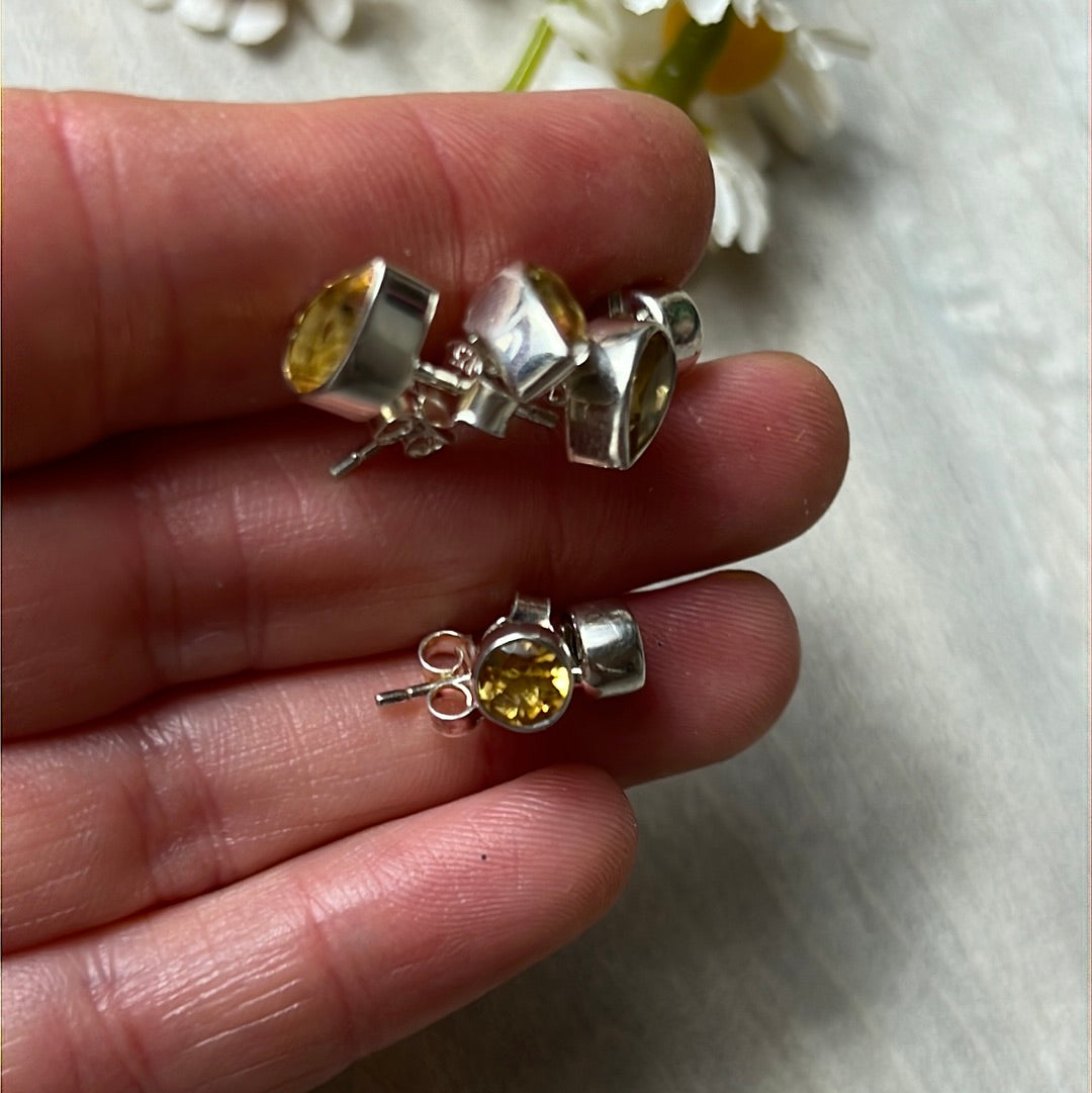 Citrine Facet 925 Sterling Studs Earrings