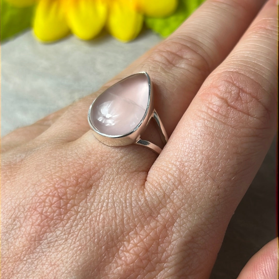 Rose Quartz 925 Silver Ring -  Size N - N 1/2