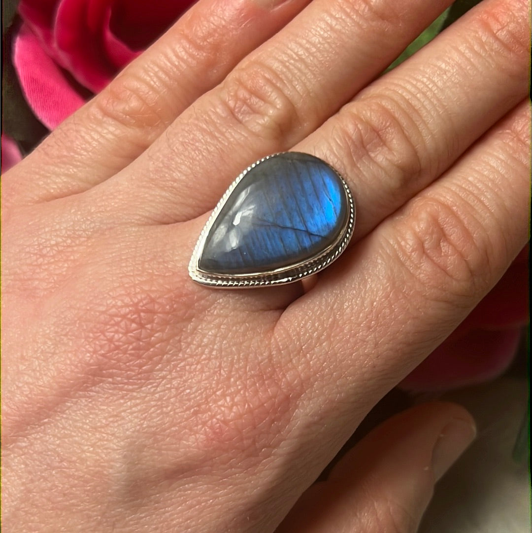 Labradorite Lab 925 Sterling Silver Ring - Size Q