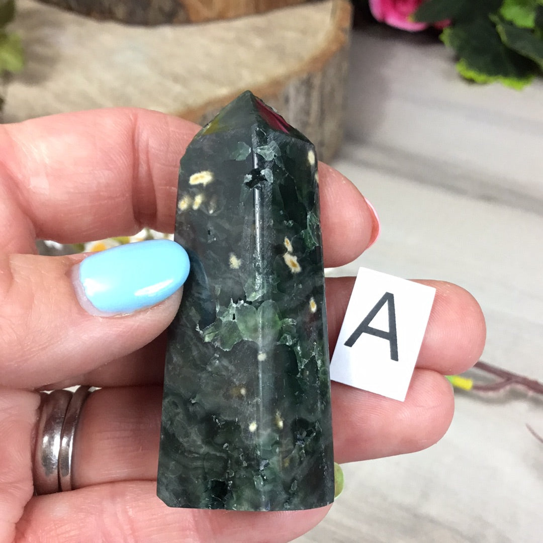Druzy Ocean Jasper OJ Obelisk Tower Point