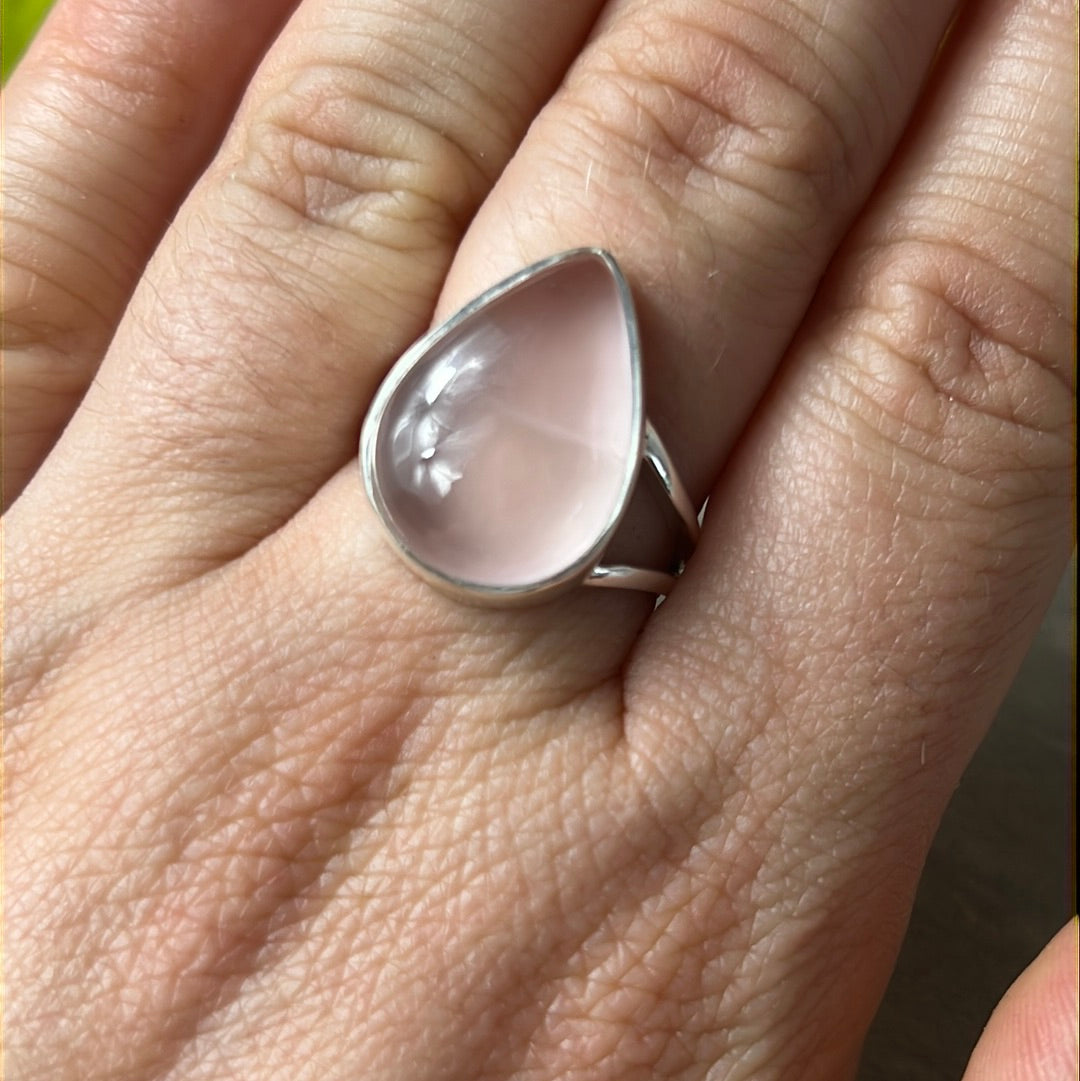 Rose Quartz 925 Silver Ring -  Size N - N 1/2