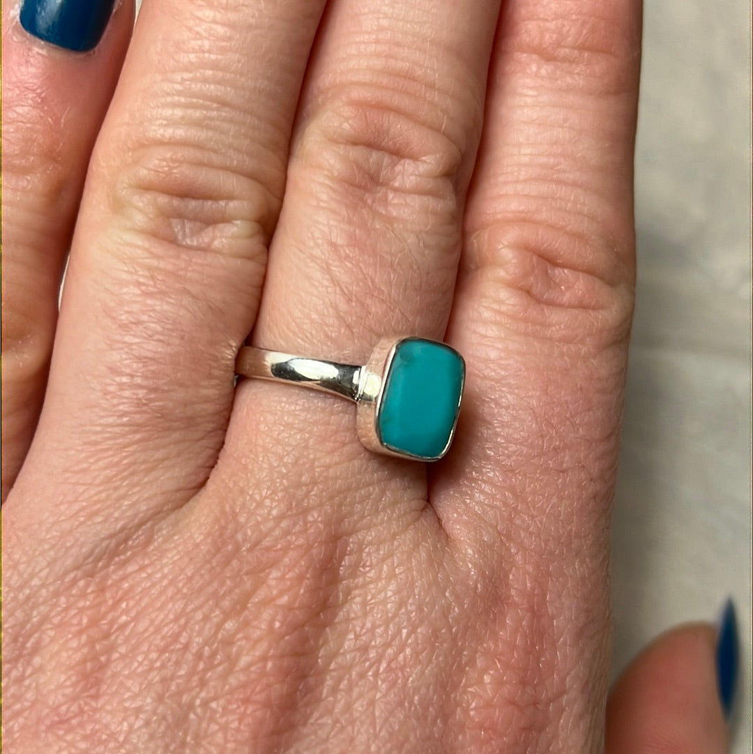 Turquoise Sleeping Beauty Facet 925 Silver Ring - Size Q - Q 1/2