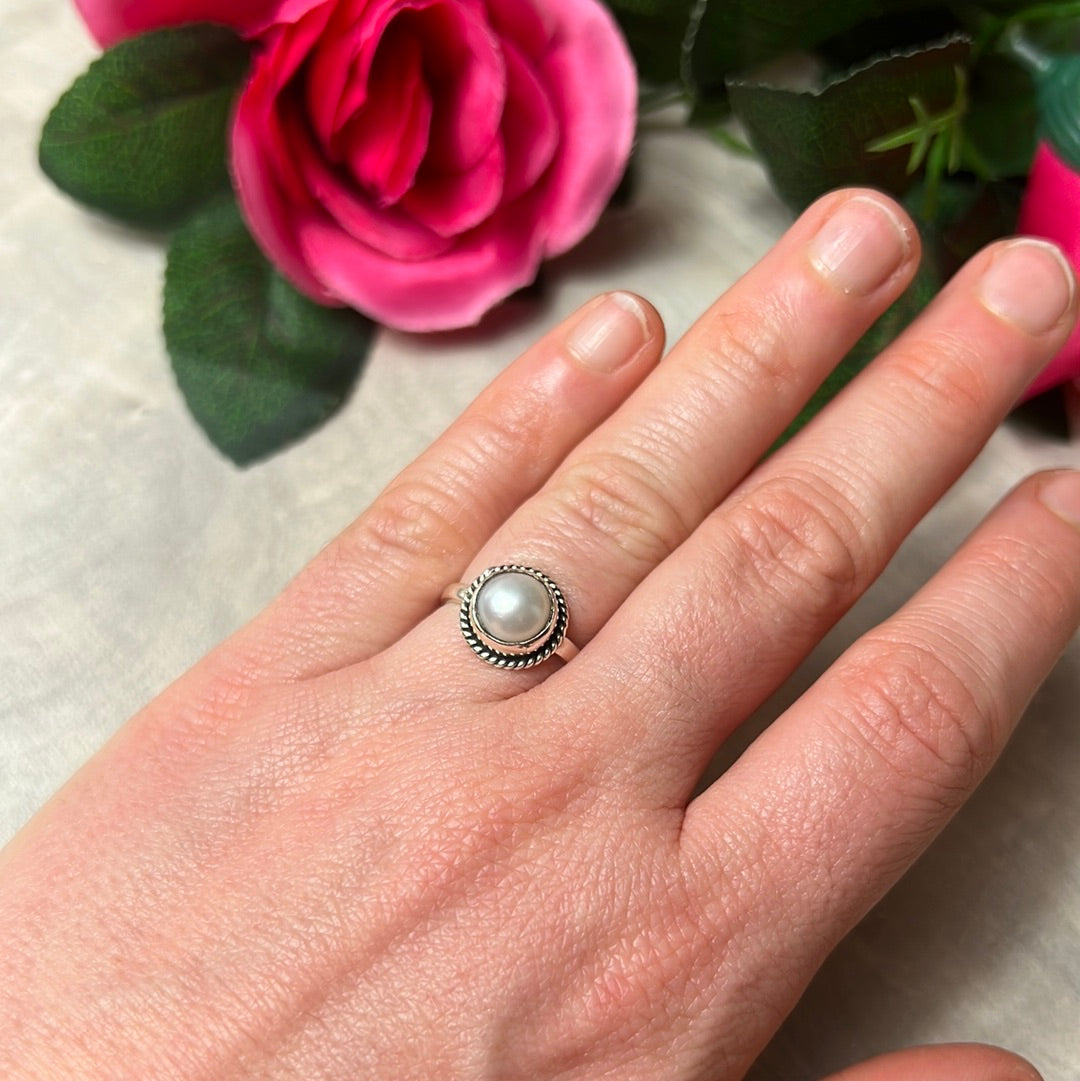 Pearl 925 Sterling Silver Ring -  Size M 1/2