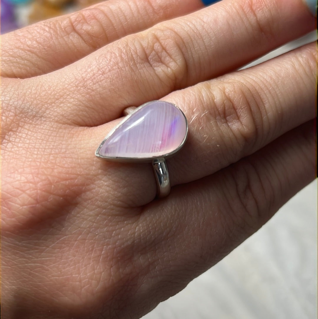 Pink Moonstone 925 Silver Ring -  Size N 1/2