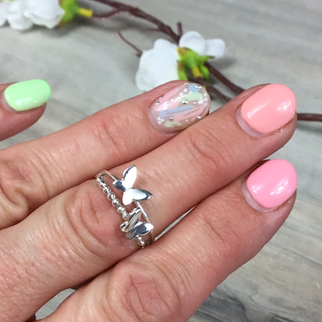 Butterfly Duo 925 Sterling Silver Ring - P 1/2