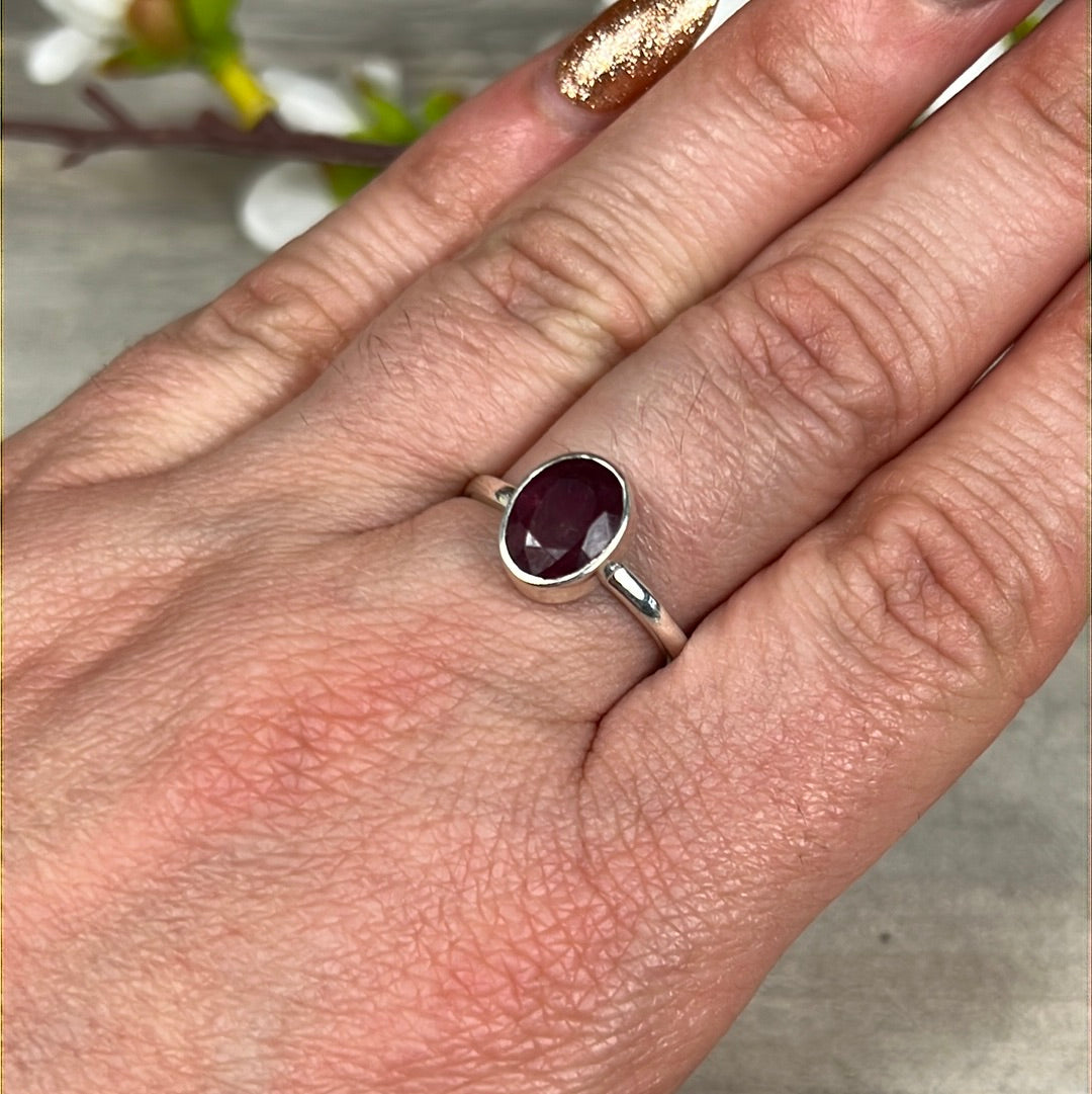 Ruby Facet 925 Ring - Size O