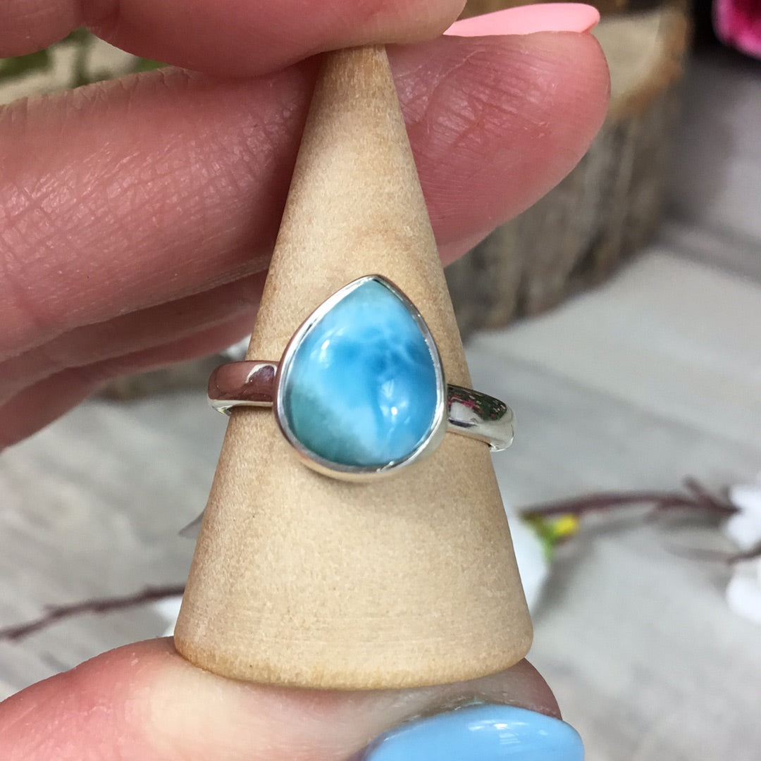 Larimar 925 Sterling Silver Ring - Size N 1/2